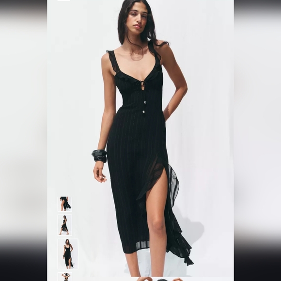 Zara Dresses & Skirts - Zara Elegant Black Midi Dress with Slit